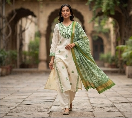 Batik yoke with dupatta ladga patti