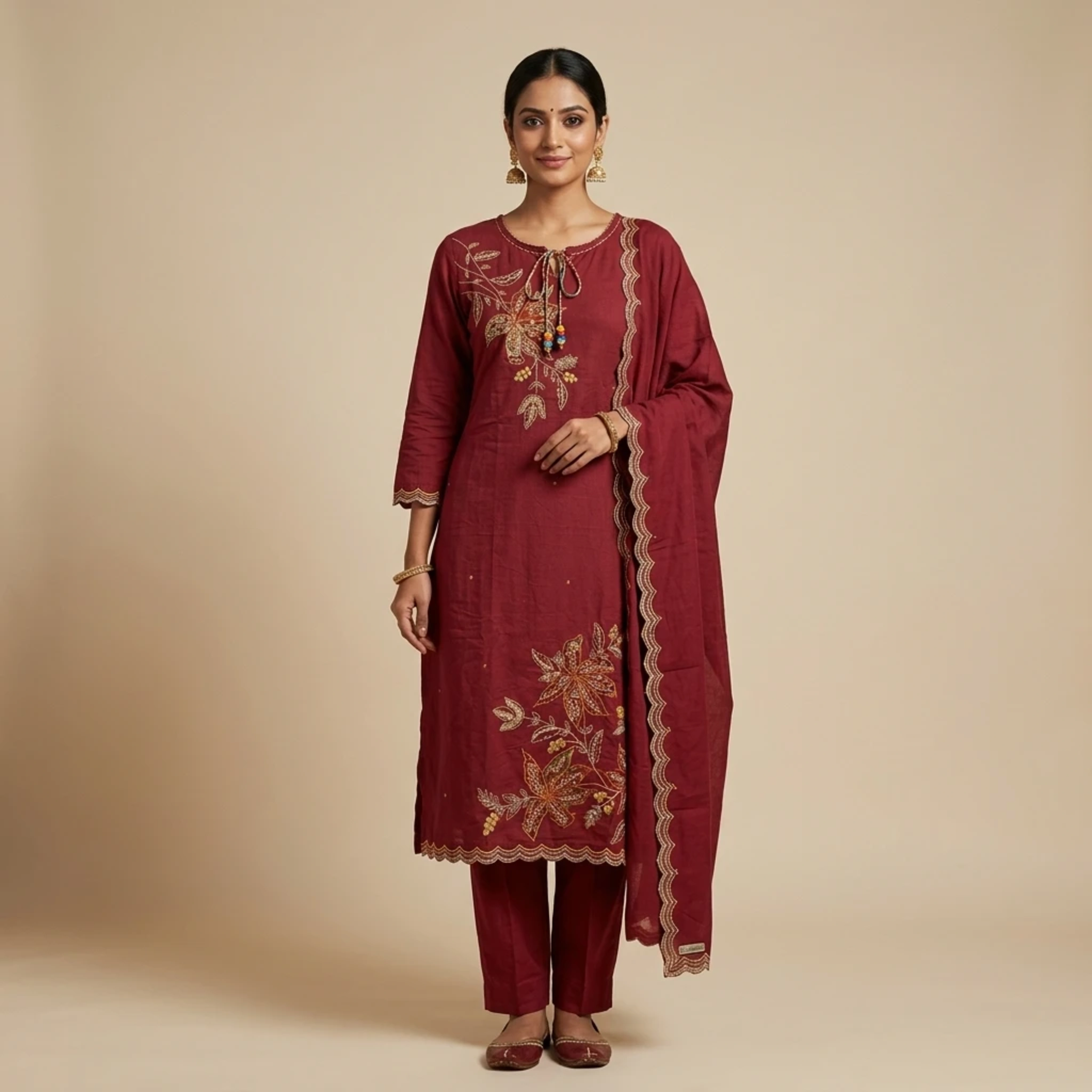 Fancy cotton designer patch & emb. top n bottom with dupatta