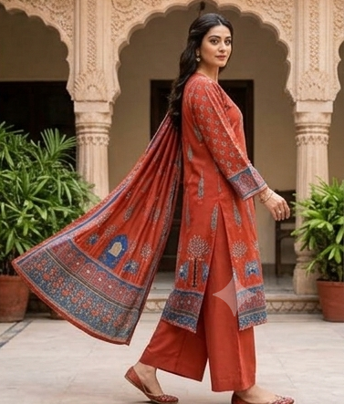 Mal Cotton printed suit with cotton dupatta pichvai