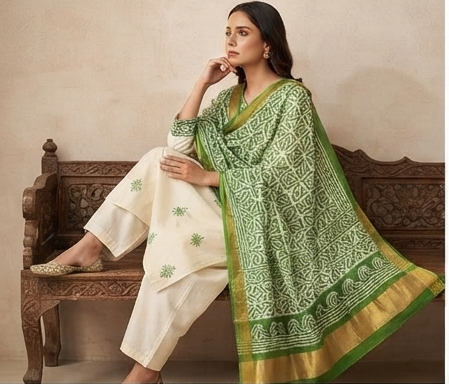 Batik yoke with dupatta ladga patti