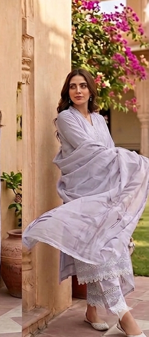 Lilac Swan Emb. with lace and Dupatta