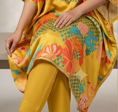 Kaftan set printed with Embroidery