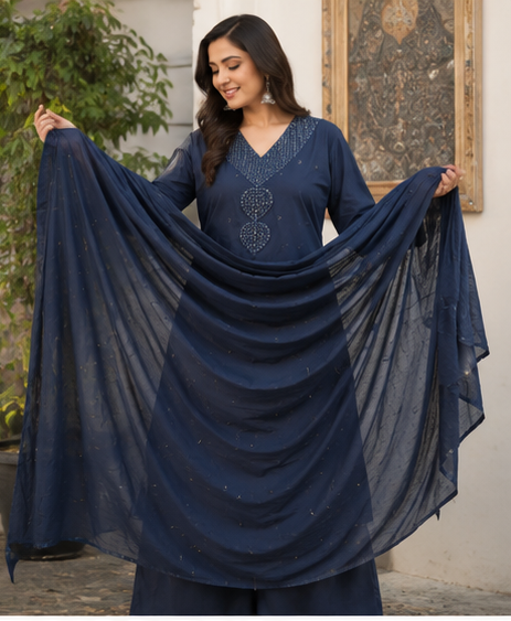 Mirror work yoke with dupatta