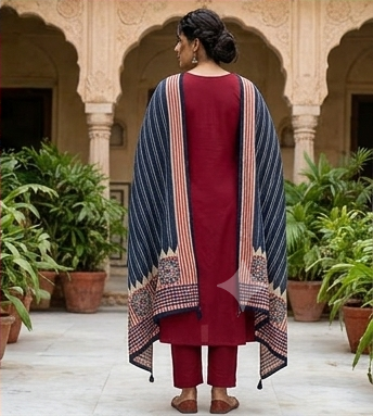 Gurjari print and applique work neck yoke with dupatta