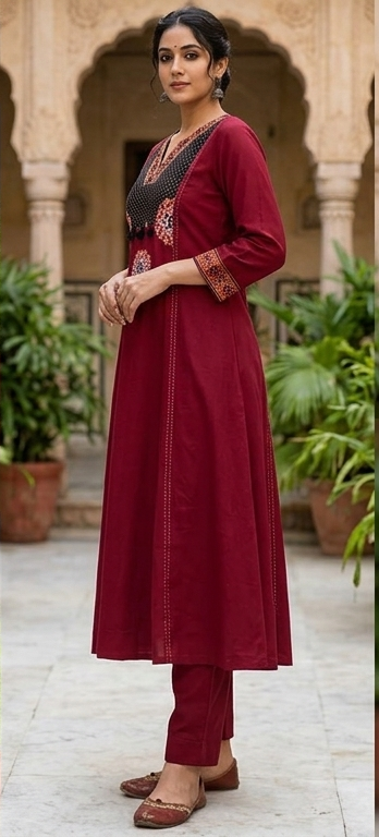 Gurjari print and applique work neck yoke with dupatta