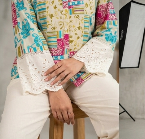 Hakoba cotton printed cord set offwhite