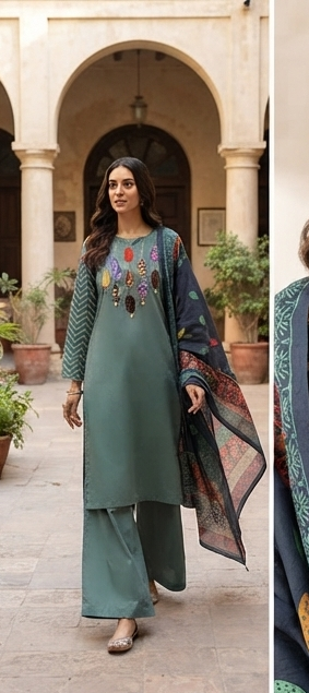 Azrak Applique on neck with cotton dupatta