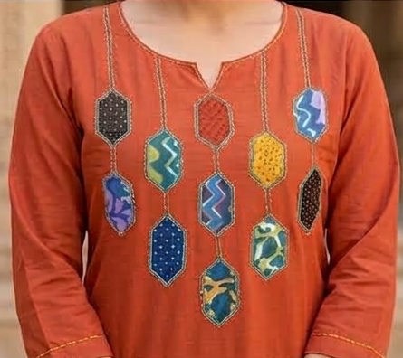 Azrak Applique on neck with cotton dupatta