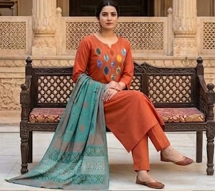 Azrak Applique on neck with cotton dupatta
