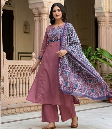 Azrak yoke with kantha stitch front n back with cotton dupatta